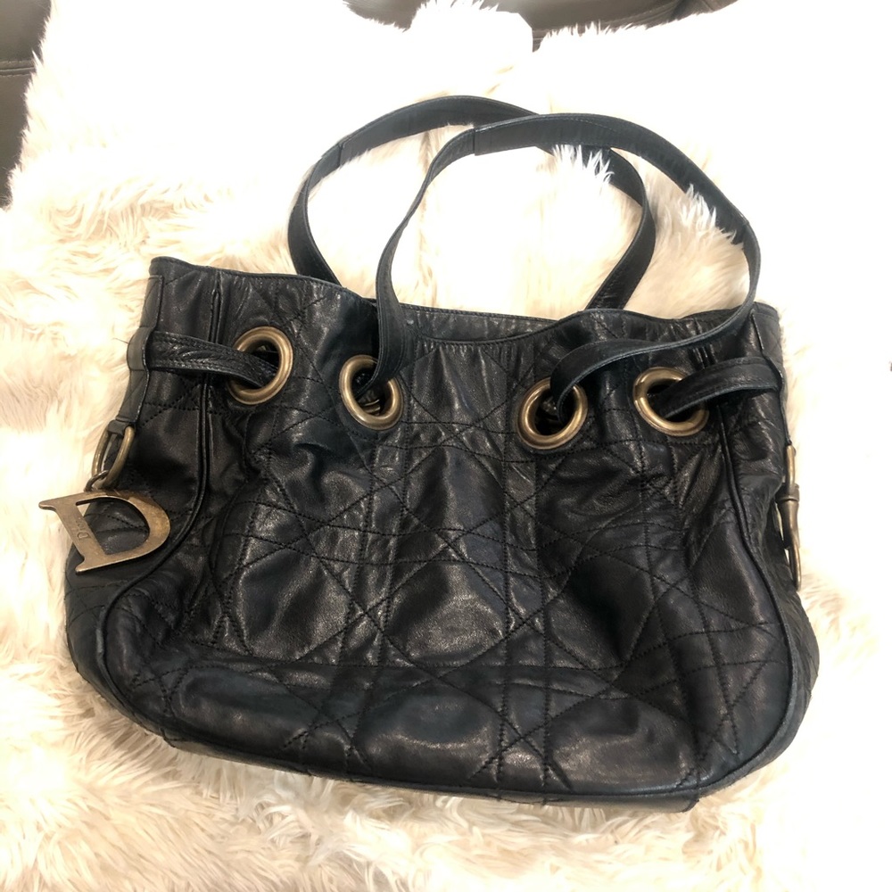 Dior lambskin “Cannage” drawstring bucket bag